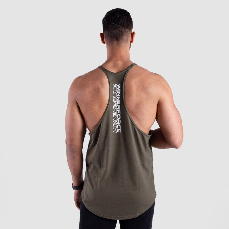 a back view for fit man wearing tank olive green  94399-002-L