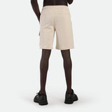 a back view for man wearing short beige with shoes black 