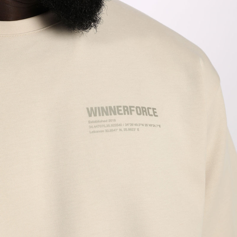 close up view for t-shirt light beige with logo 