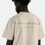 a back view for t-shirt light beige with logo 