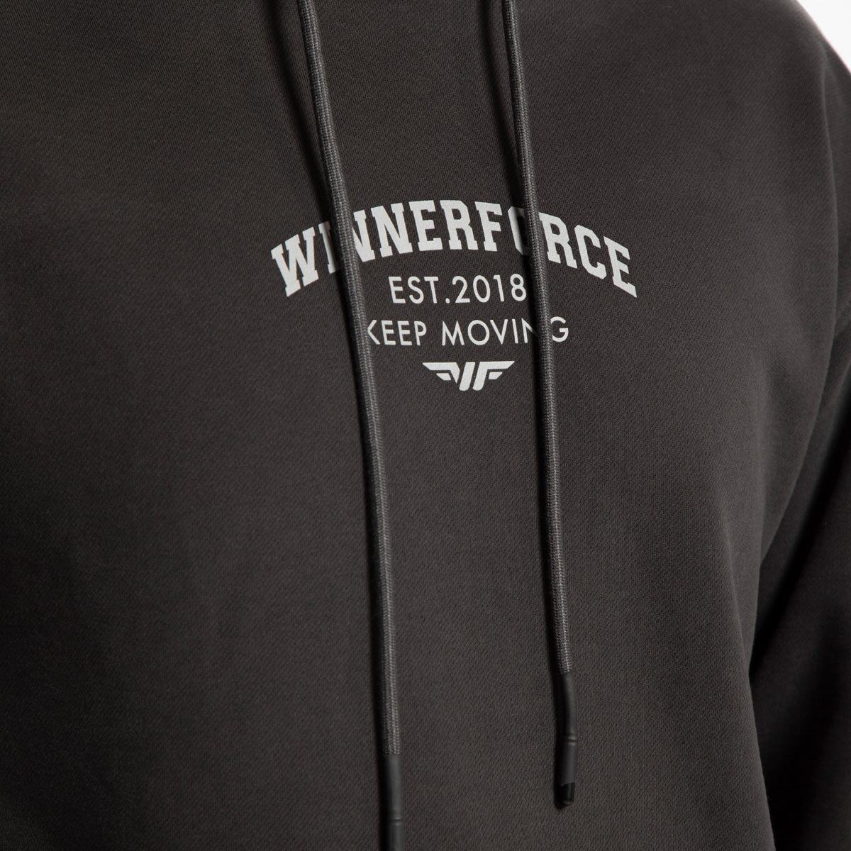 close  up view for hoodie pirate black with logo and lace