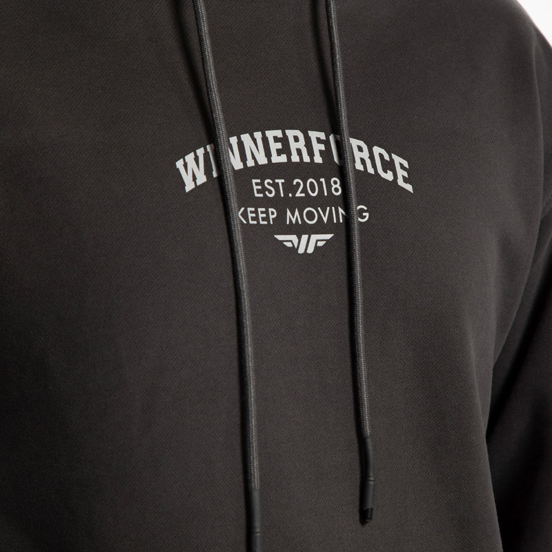 close  up view for hoodie pirate black with logo and lace