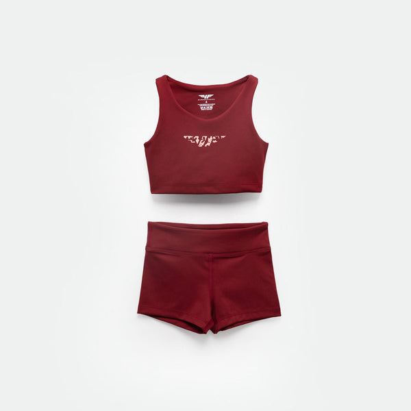 a matching set pomegranate red brown  crop top with short 