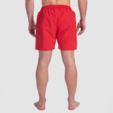 a back view for fit man wearing short red 