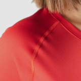 close up view for fit woman wearing t-shirt  red 