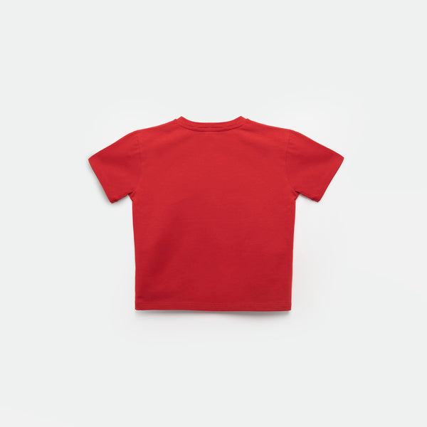 a back view for t-shirt  red with background light grey 