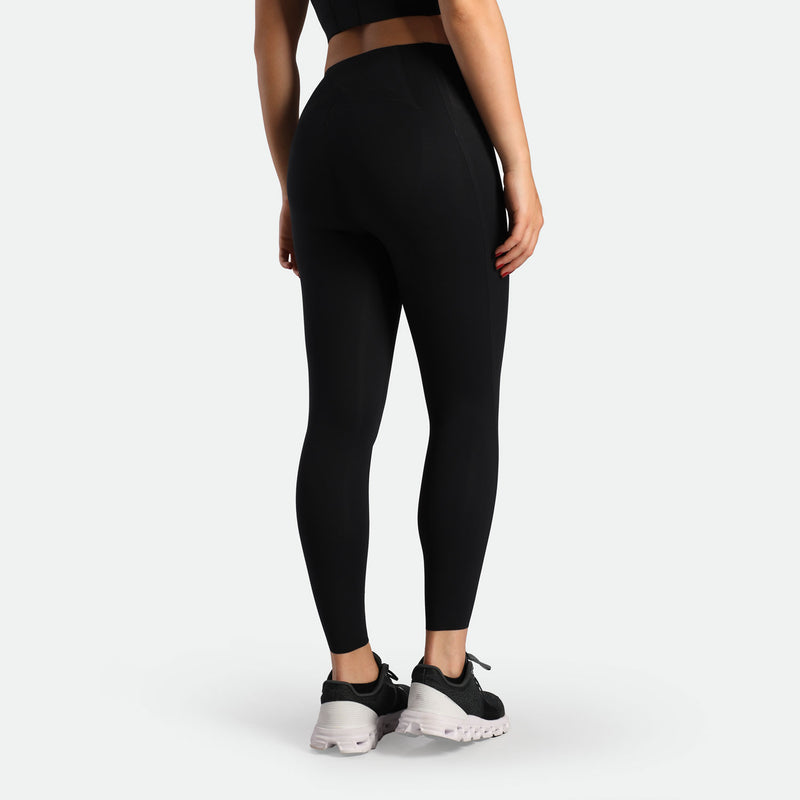 a back view for fit woman wearing legging black with shoes 
