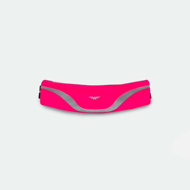 A royal purple waist bag with a gray stripe designed for running, branded with the name 'UNISEX-GO BEYOND'.