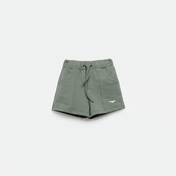 a short green with logo 