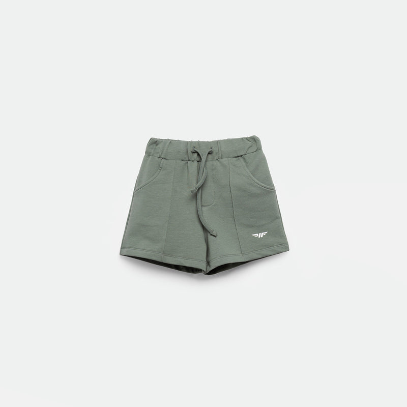 a short green with logo 