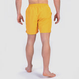 a back view for fit man wearing  short canary yellow 