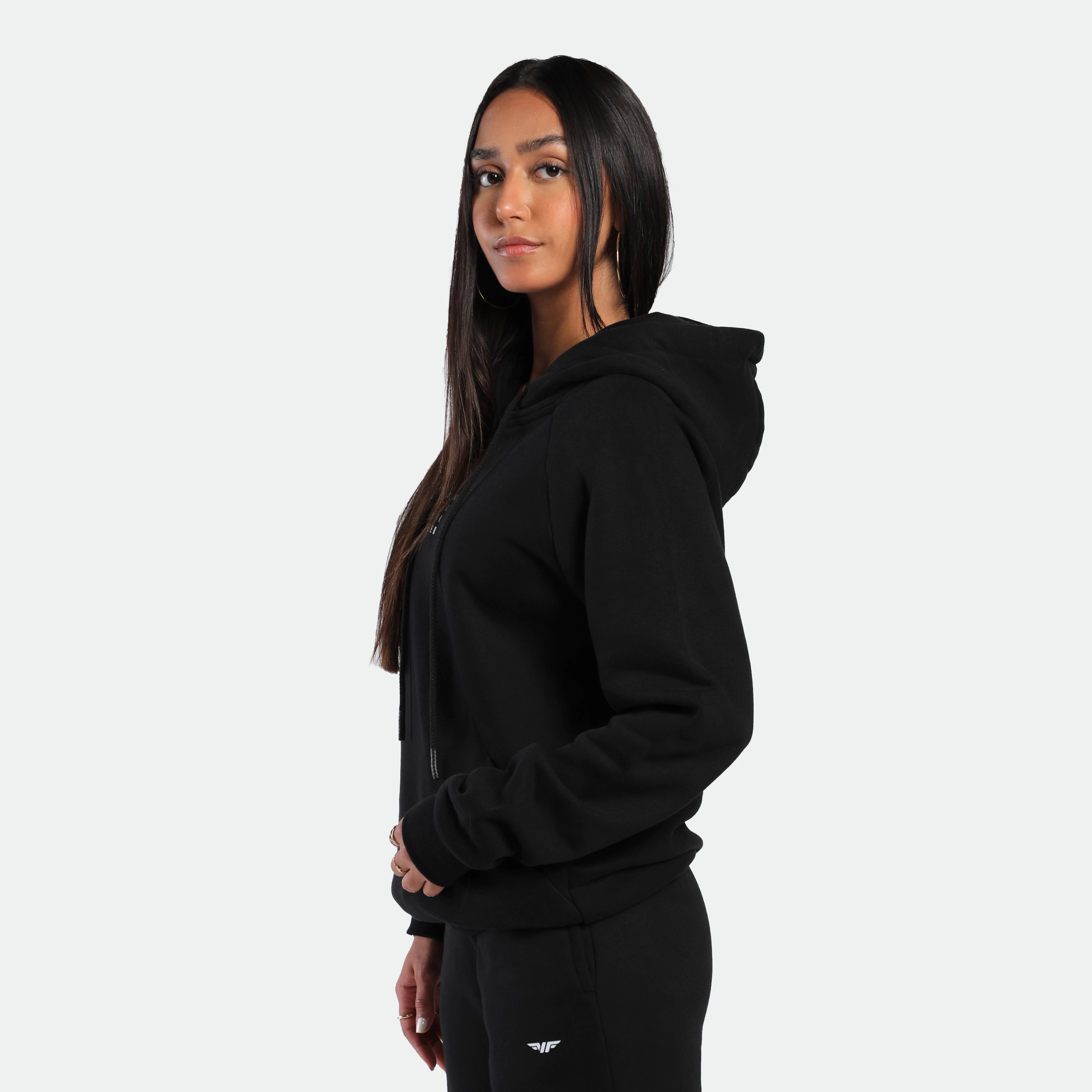 WOMEN-ESSENTIAL-COZY UP-HOODIE (BLACK)
