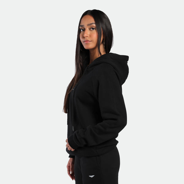 WOMEN-ESSENTIAL-COZY UP-HOODIE (BLACK)