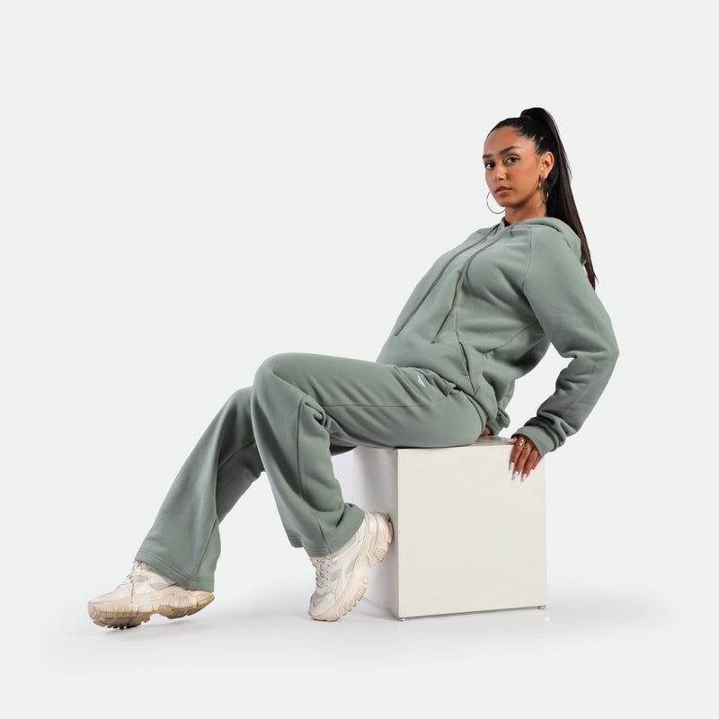 WOMEN-ESSENTIAL-COZY UP-HOODIE (CHINOIS-GREEN)