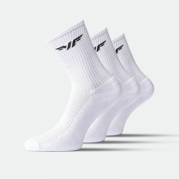 WOMEN-ESSENTIAL-CREW HALF  CUSHIONED SOCKS (WHITE)