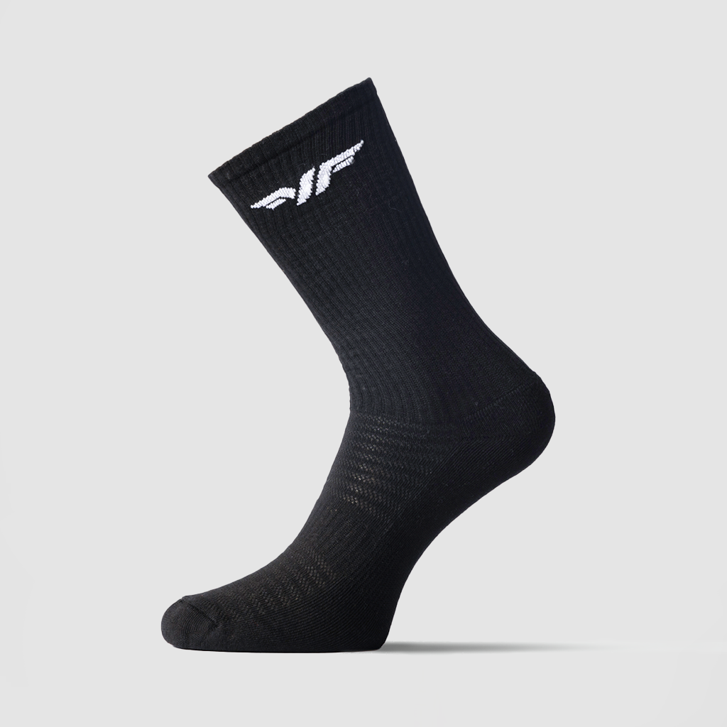 a socks black with logo white 