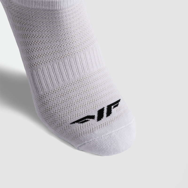 close up view for socks white with logo black 