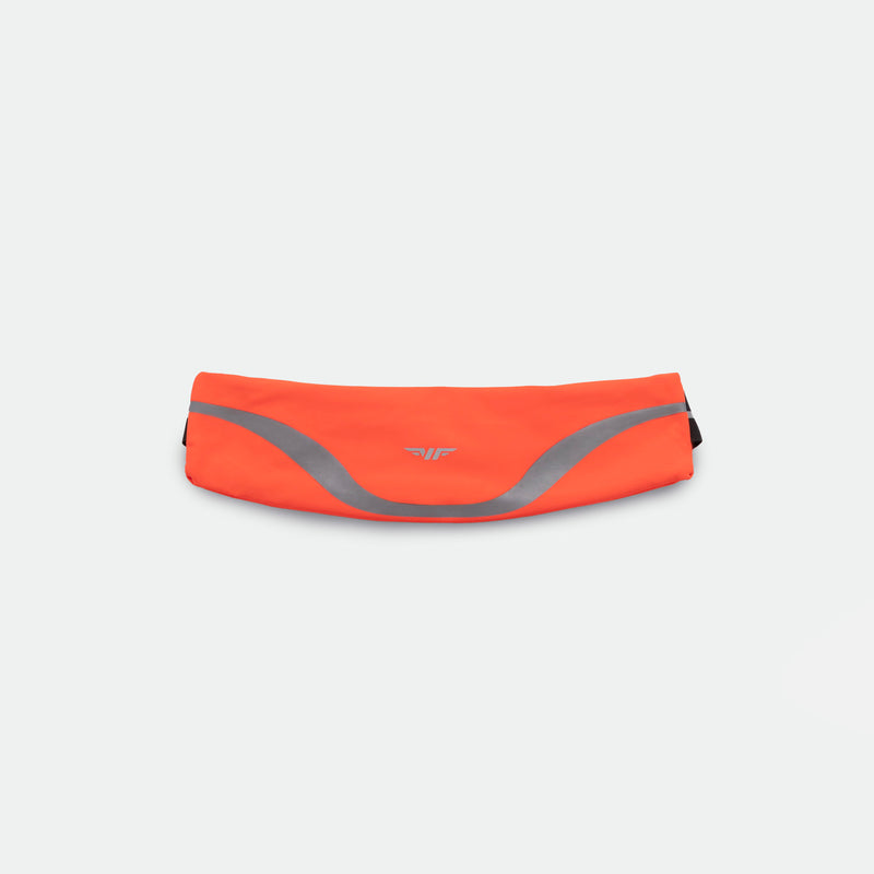 A sleek sunset orange  waist bag with a white Nike logo on its front, set against a plain light gray background