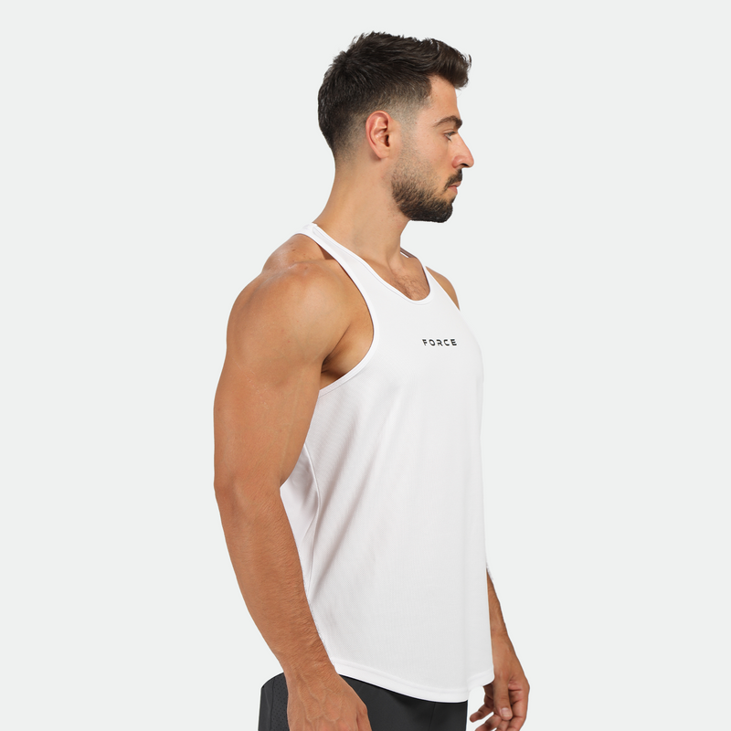 a fit man wearing tank white with short 2 in 1 