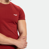 close up view for t-shirt tomato dark red with logo 