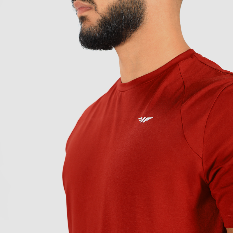 close up view for t-shirt tomato dark red with logo 