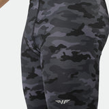 close up view for short grey toned camo with logo 