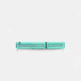A TURQUOISE-BLUE, rectangular zippered pouch with two parallel reflective strips and zipper pulls, displayed against a plain white background