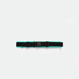 A TURQUOISE-BLUE utility belt with an adjustable buckle and two side straps, displayed on a plain white background.