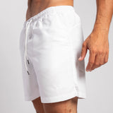 close up view for fit man wearing short white 