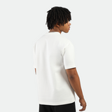 a back view for man wearing  t-shirt white  with short black 