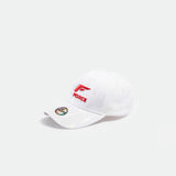 white cap with "WINNER FORCE" logo, shiny splatter pattern, and a holographic sticker on the brim, giving it a stylish, original look.