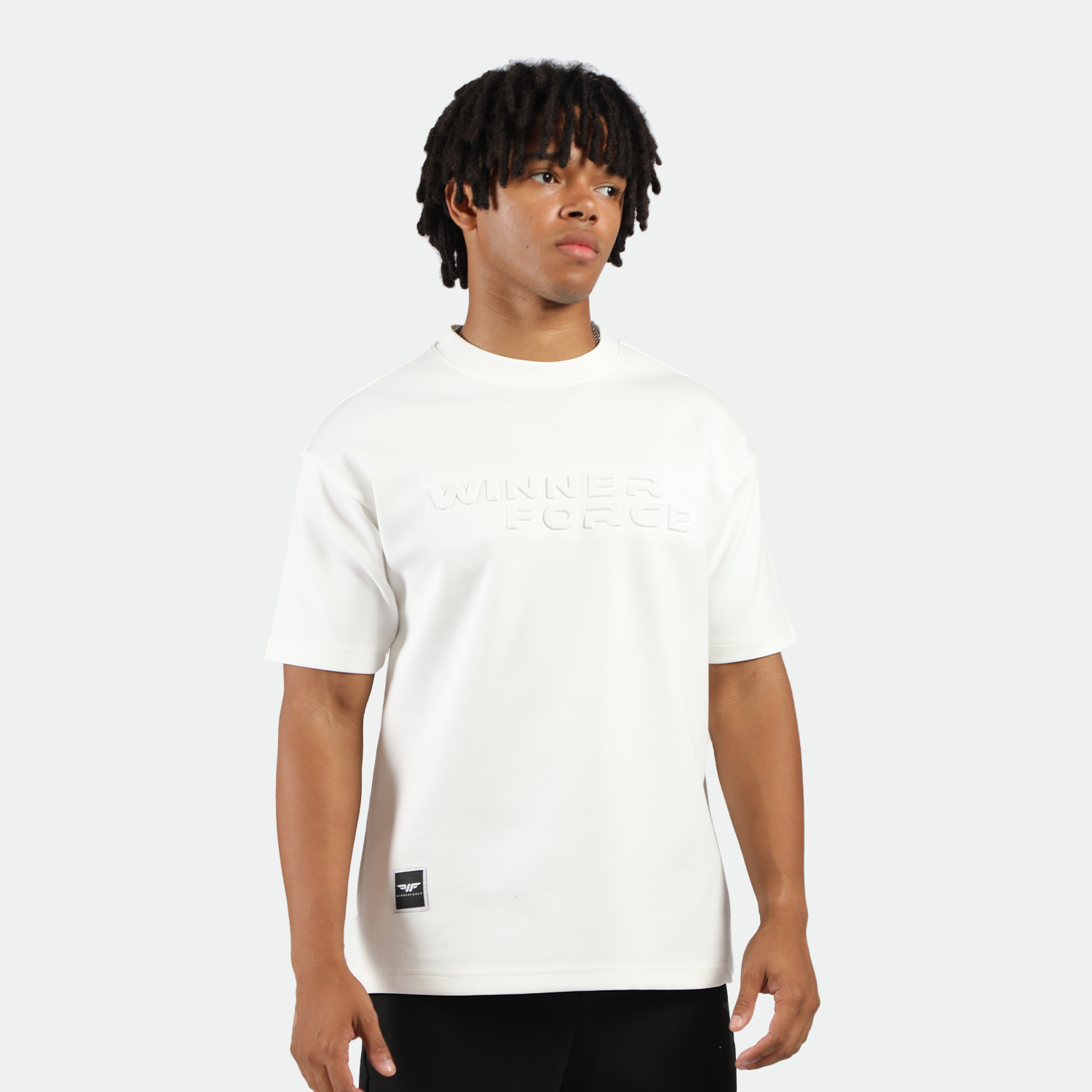 a fit man wearing t-shirt white with short black 