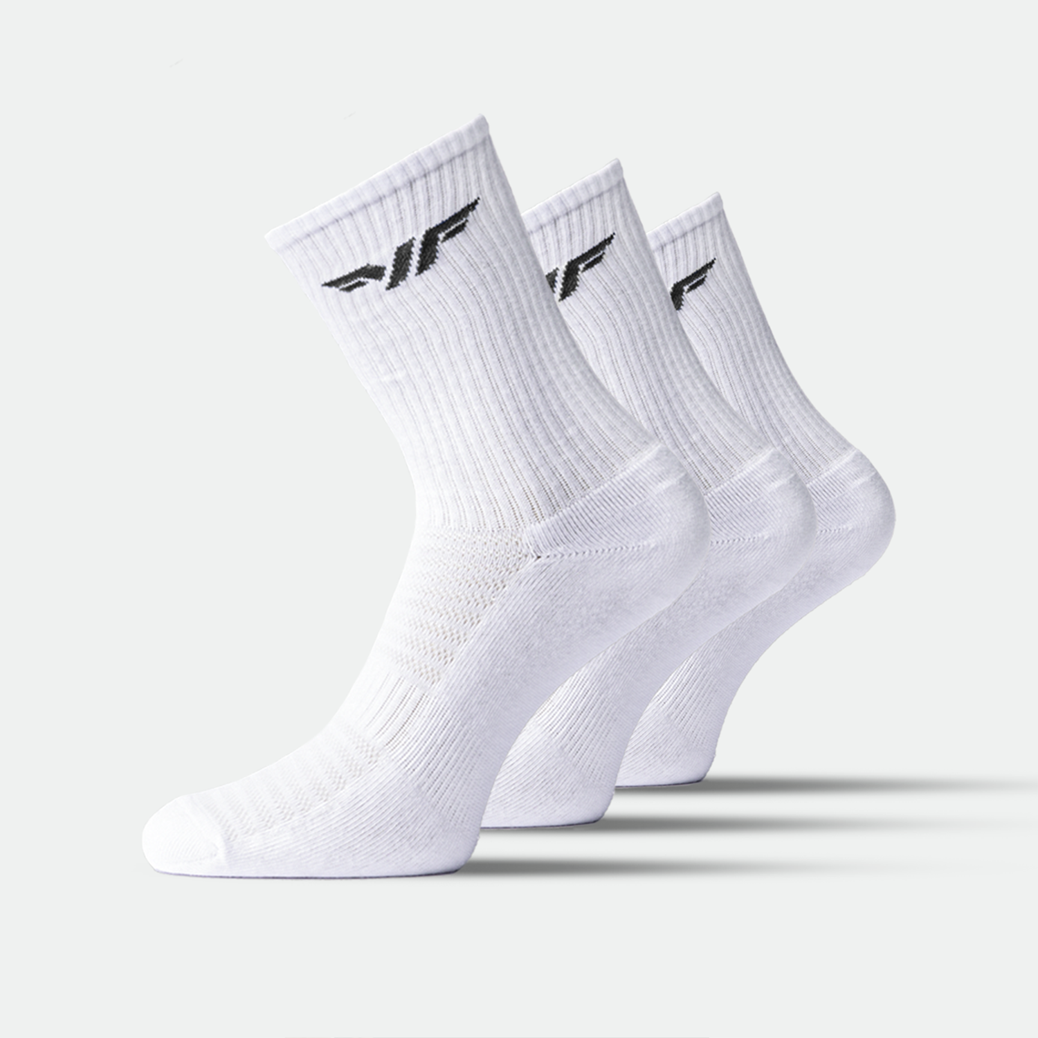 3 pairs white ,long, with logo black 