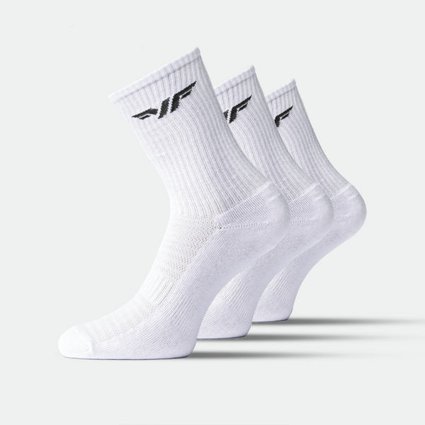 3 pairs white ,long, with logo black 