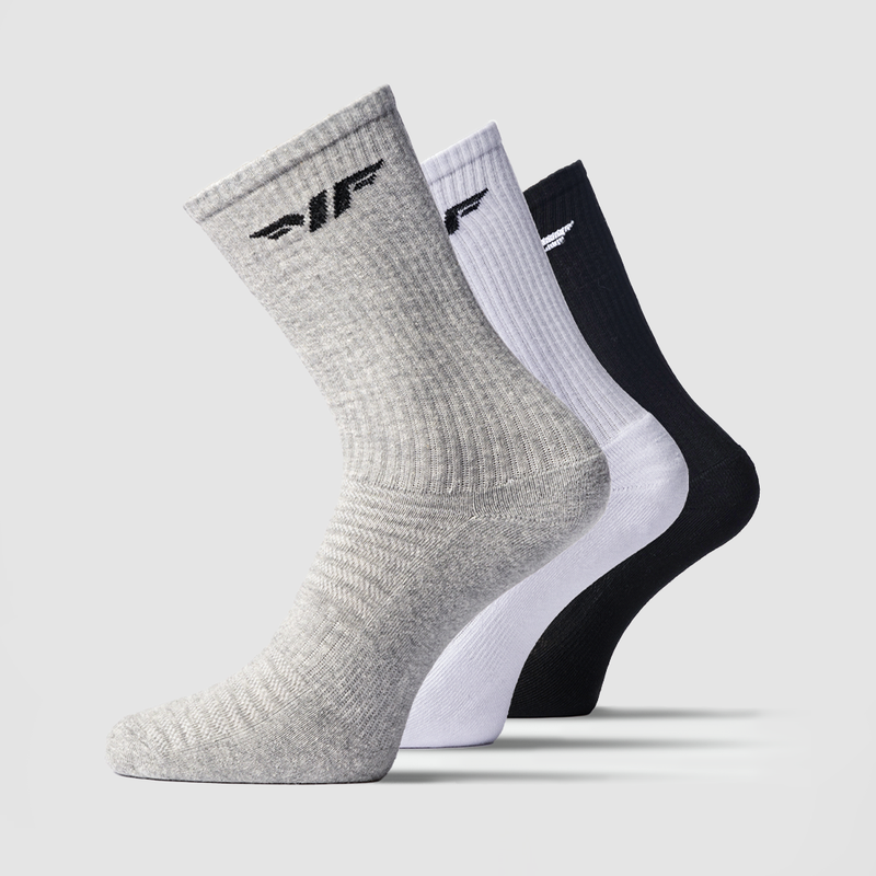 Pack of 3 pairs (white, black, grey) with logo 