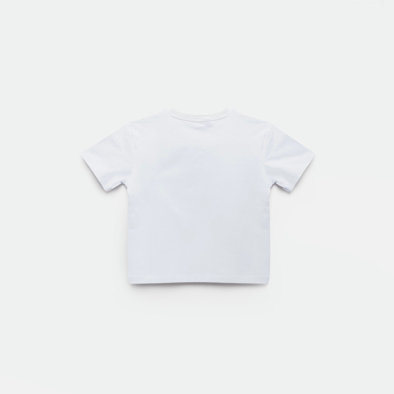 a back view for t-shirt white with background light grey 