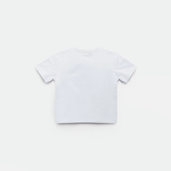 a back view for t-shirt white with background light grey 