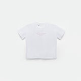 a t-shirt white  with bag logo ,plus the background is light grey 
