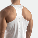 a back view for tank t-shirt white with logo in half 