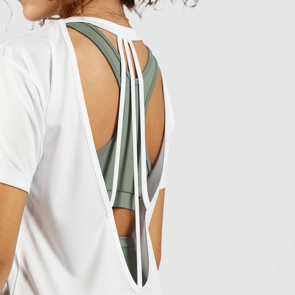 WOMEN-ESSENTIAL-RELAXED-FIT OPEN BACK T-SHIRT (WHITE)