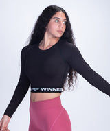 WOMEN OLENNA LONG SLEEVE CROP TOP(BLACK)