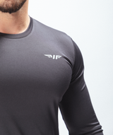 close up view for fit man wearing t-shirt sleeve  with logo 