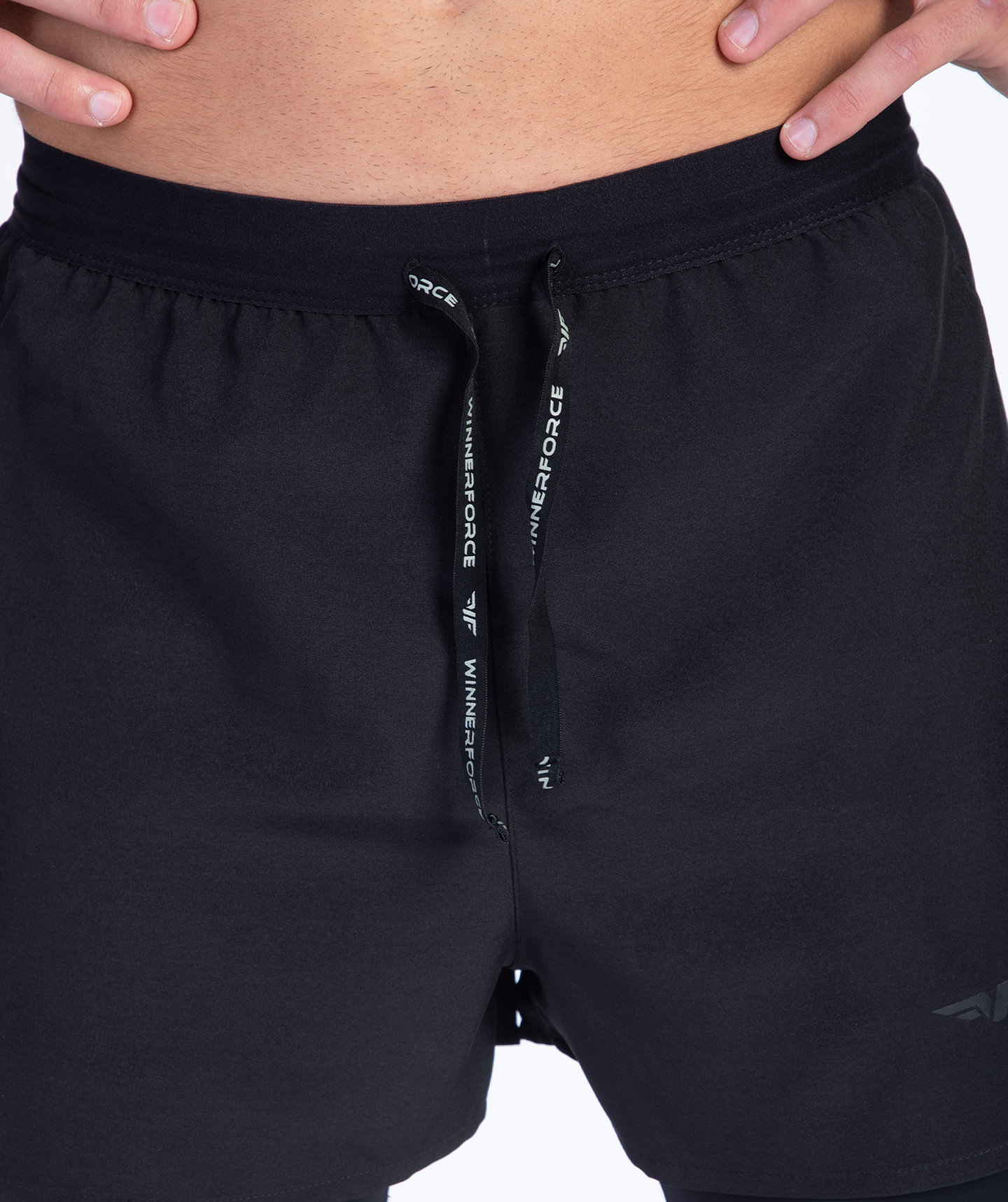 close up view for short black 2 in 1 with logo 