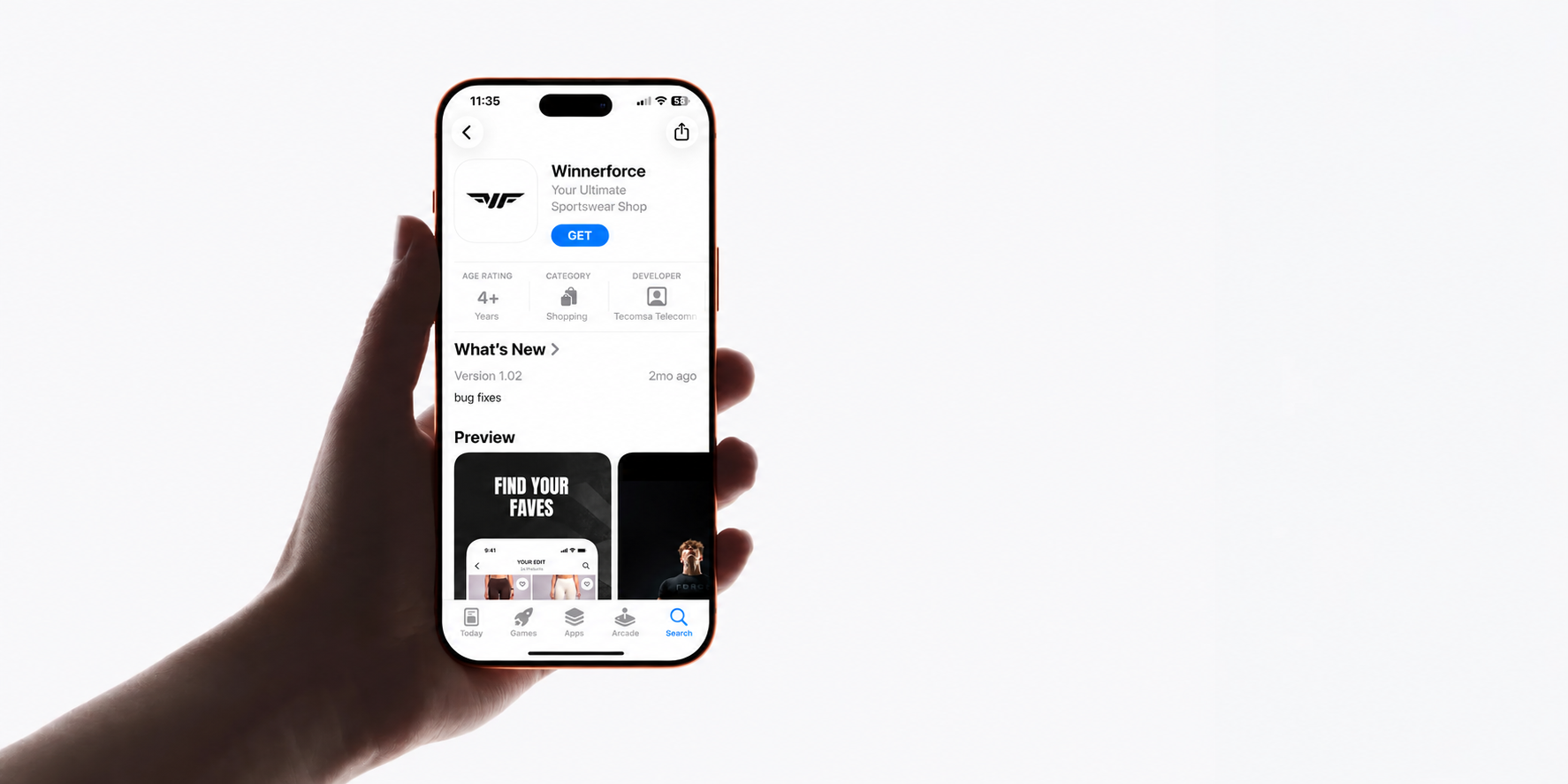 The Winnerforce app displayed on a phone